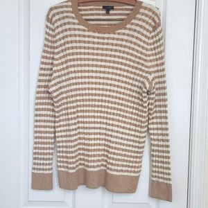 Talbots Gold and cream striped sweater with Gold Threading Cotton/Wool Blend. 1X